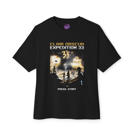 8-bit Retro Clair Obscur Expedition 33: Streetwear Red Petal Gommage facing The Paintress Premium Oversized Unisex T-Shirt