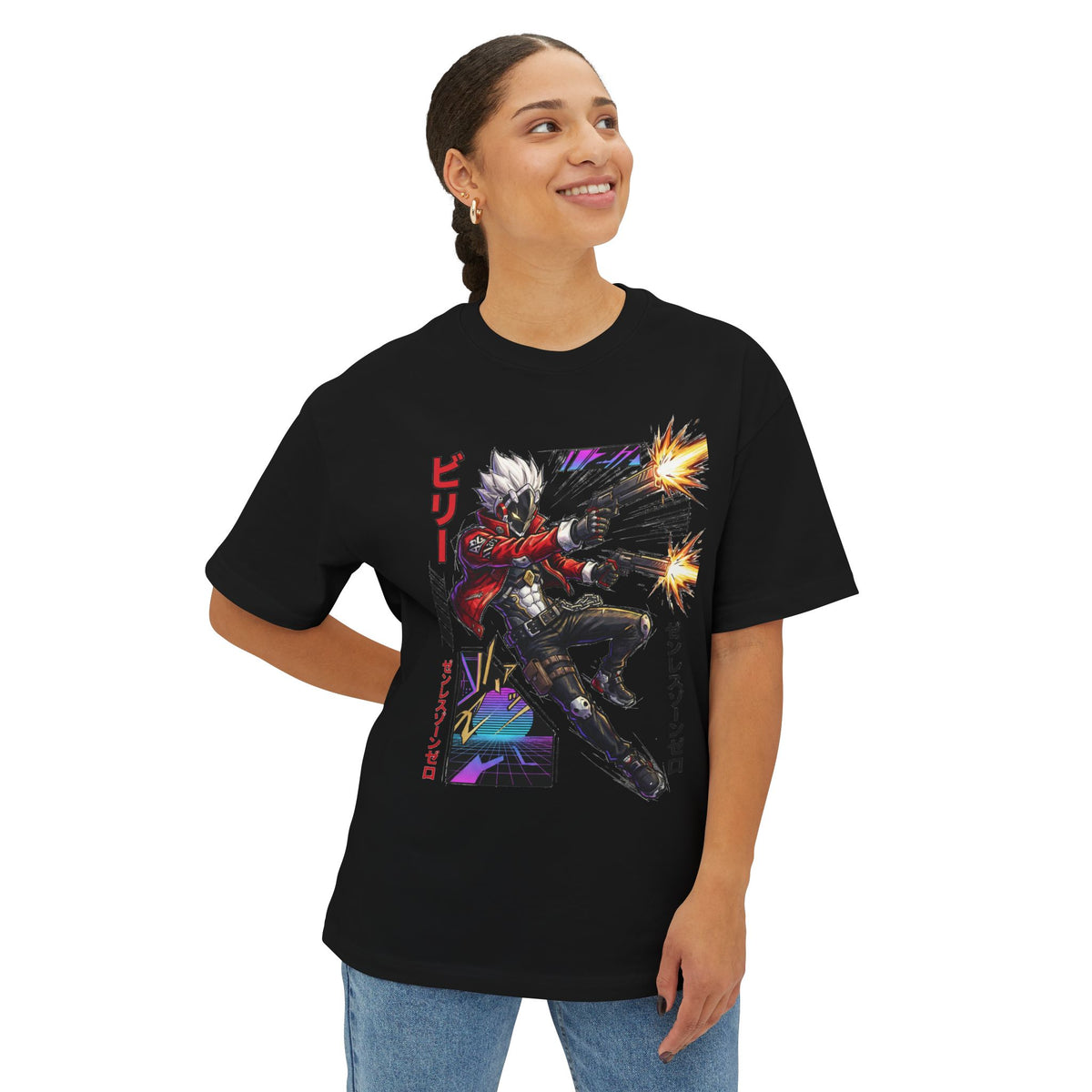 Zenless Zone Zero Billy Kid Dual Revolvers Synthwave Fan Art Oversized T-Shirt