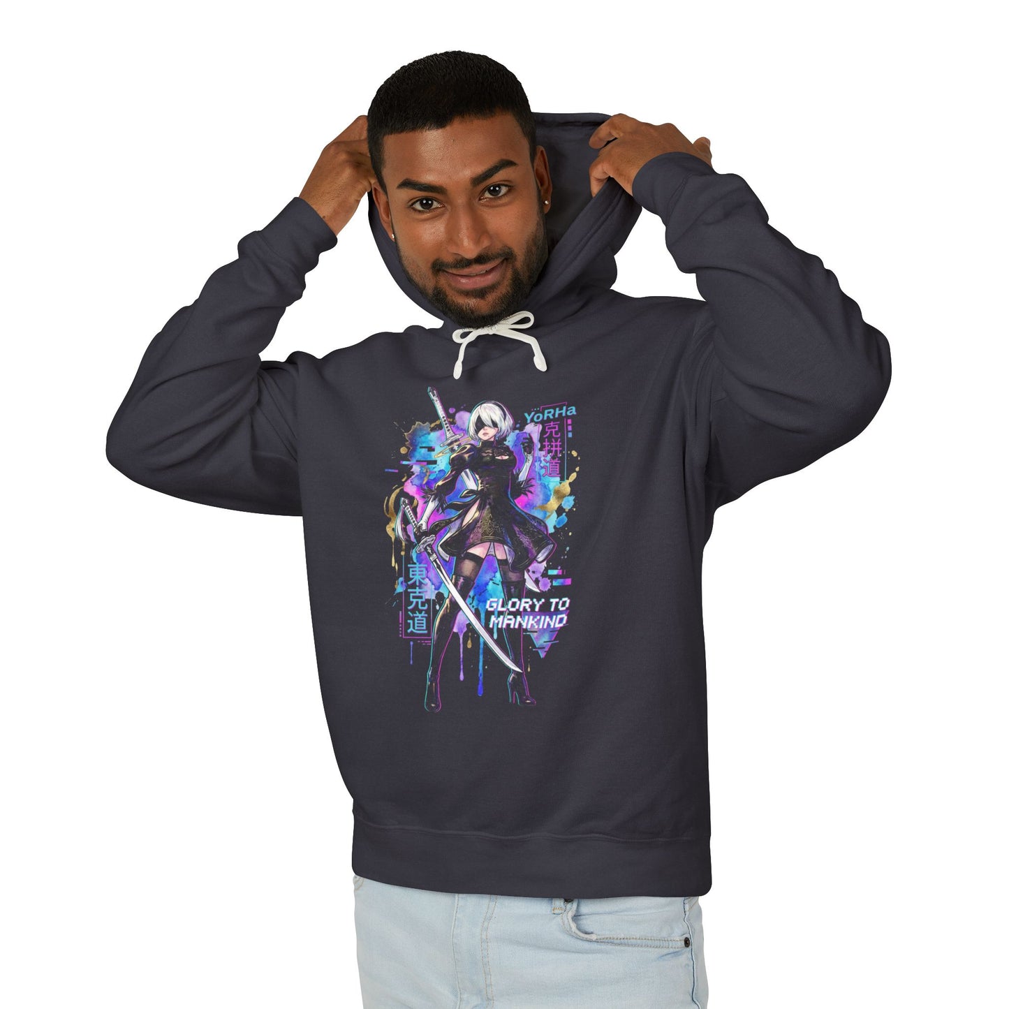 2B NieR Automata Vaporwave Synthwave Blindfold Aesthetic Icon Unisex Premium Hoodie