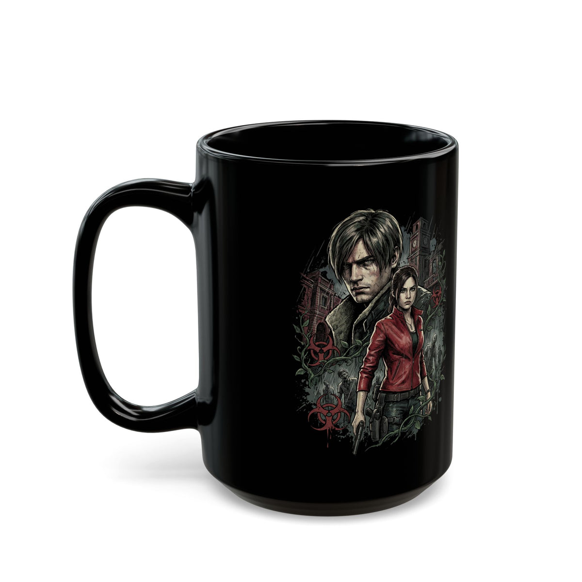 Resident Evil 2 Leon Kennedy and Claire Raccoon City Biohazard Black Mug