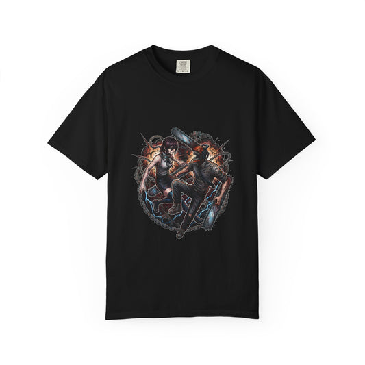 Chainsaw Man Denji Reze Love Chainsaw Head Pull Cord Devil Hunter Design Premium T-Shirt