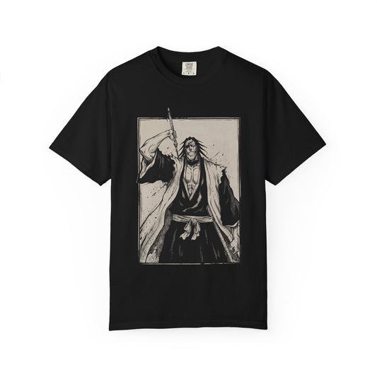 Spiky Black Hair Eyepatch Warrior Fan Art – Ragged Haori Berserker Design Premium T-Shirt