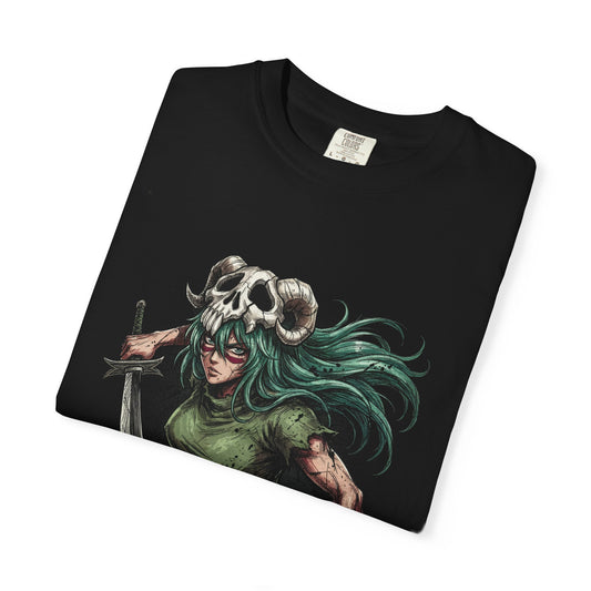 Ram-Like Mask Arrancar Fan Art – Long Green Waves Fierce Gaze Design Premium T-Shirt