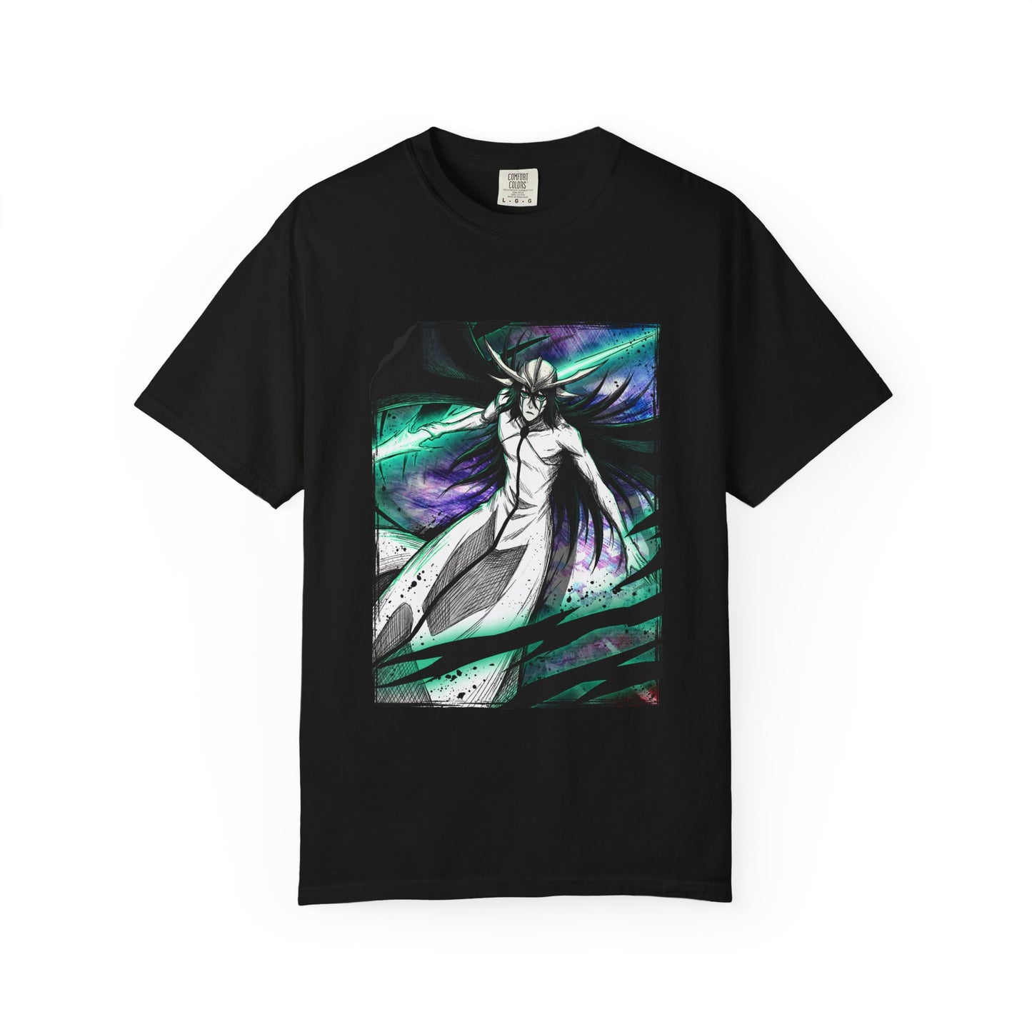 Ulquiorra Anime Arrancar Nihilist Fan Design – Teal Tear Lines Broken Helmet Fragments Premium T-Shirt
