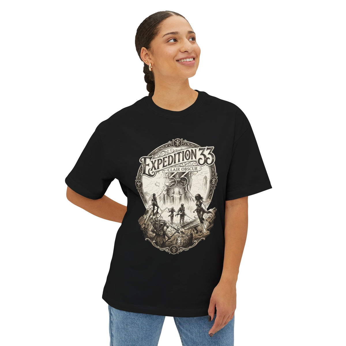 Clair Obscur Expedition 33 Antique Engraving Card Oversized T-Shirt