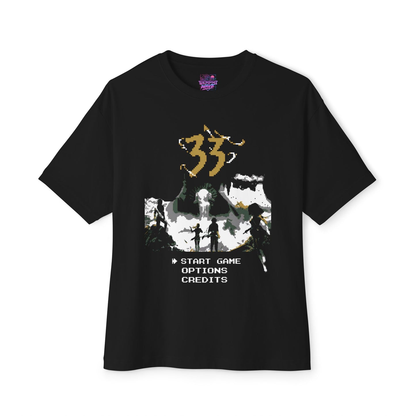 8-bit Retro Clair Obscur Expedition 33: Streetwear Red Petal Gommage facing The Paintress Premium Oversized Unisex T-Shirt