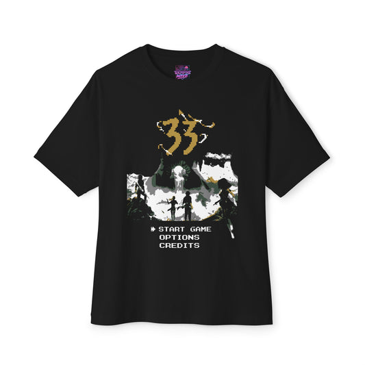 8-bit Retro Clair Obscur Expedition 33: Streetwear Red Petal Gommage facing The Paintress Premium Oversized Unisex T-Shirt