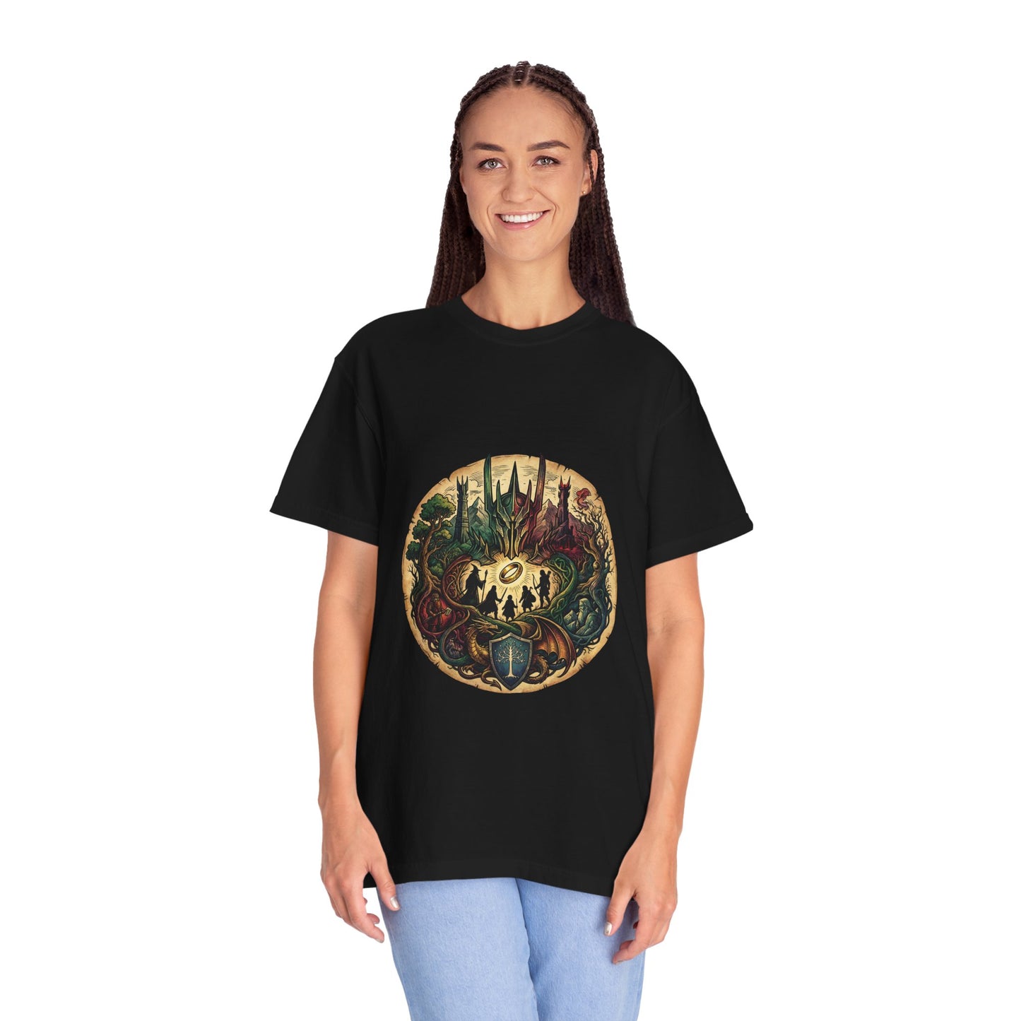Lord of the Rings Fellowship Silhouette Crest – Epic Group Portrait Art Premium T-Shirt