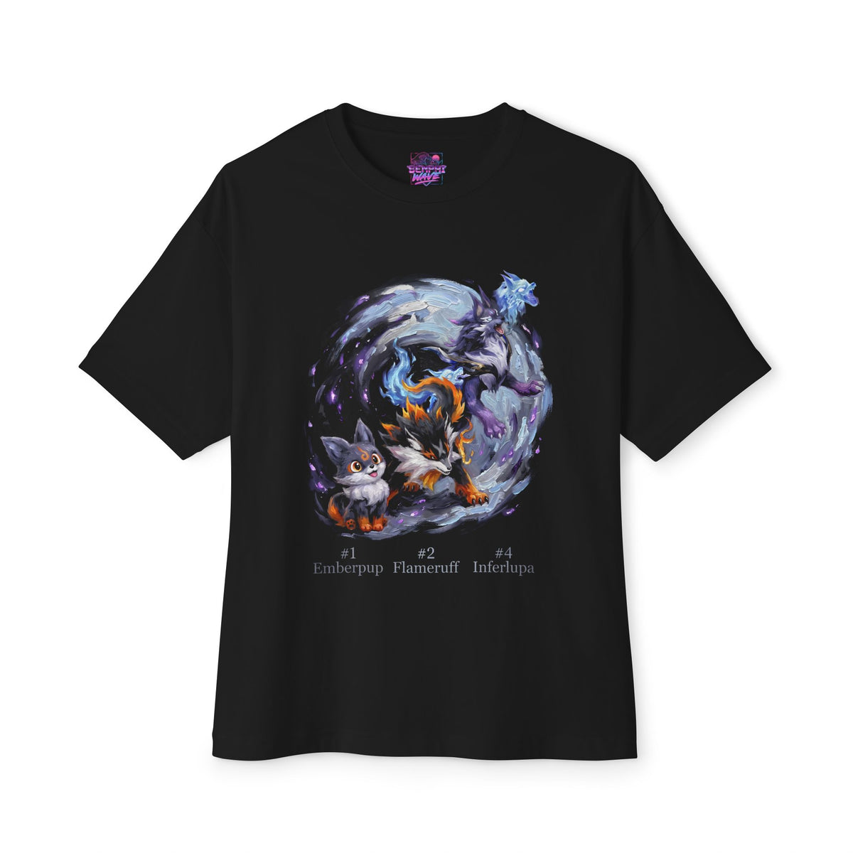 Emberpup Flameruff Inferlupa Aniimo Evolution Line Moonlit Oil Painting - Oversized Premium Tee