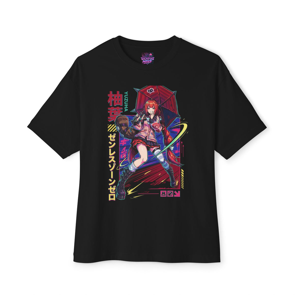 Zenless Zone Zero Yuzuha Red Umbrella Neon Poster Fan Art Oversized T-Shirt