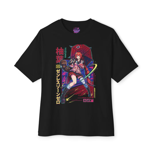 Zenless Zone Zero Yuzuha Red Umbrella Neon Poster Fan Art Oversized T-Shirt