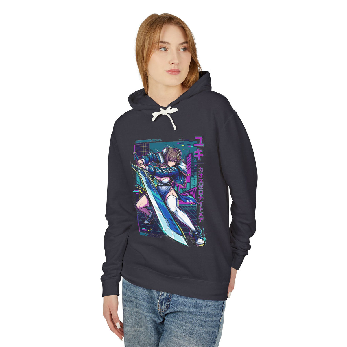 Chaos Zero Nightmare Yuki Teal Grid City Blade Fan Art Hoodie
