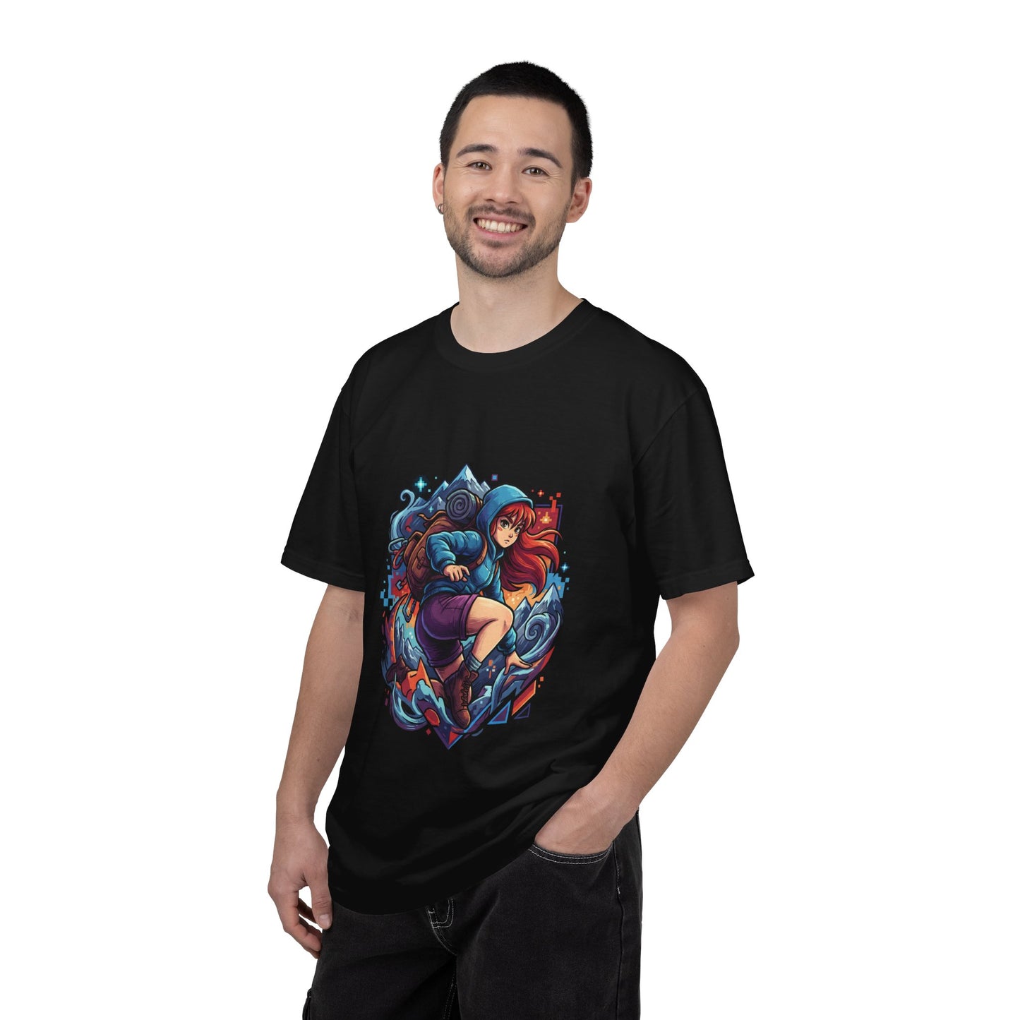 Celeste Game T-Shirt | Mountain Climb Pixel Art Indie Gamer Tee | Madeline Golden Strawberry Design Premium T-Shirt