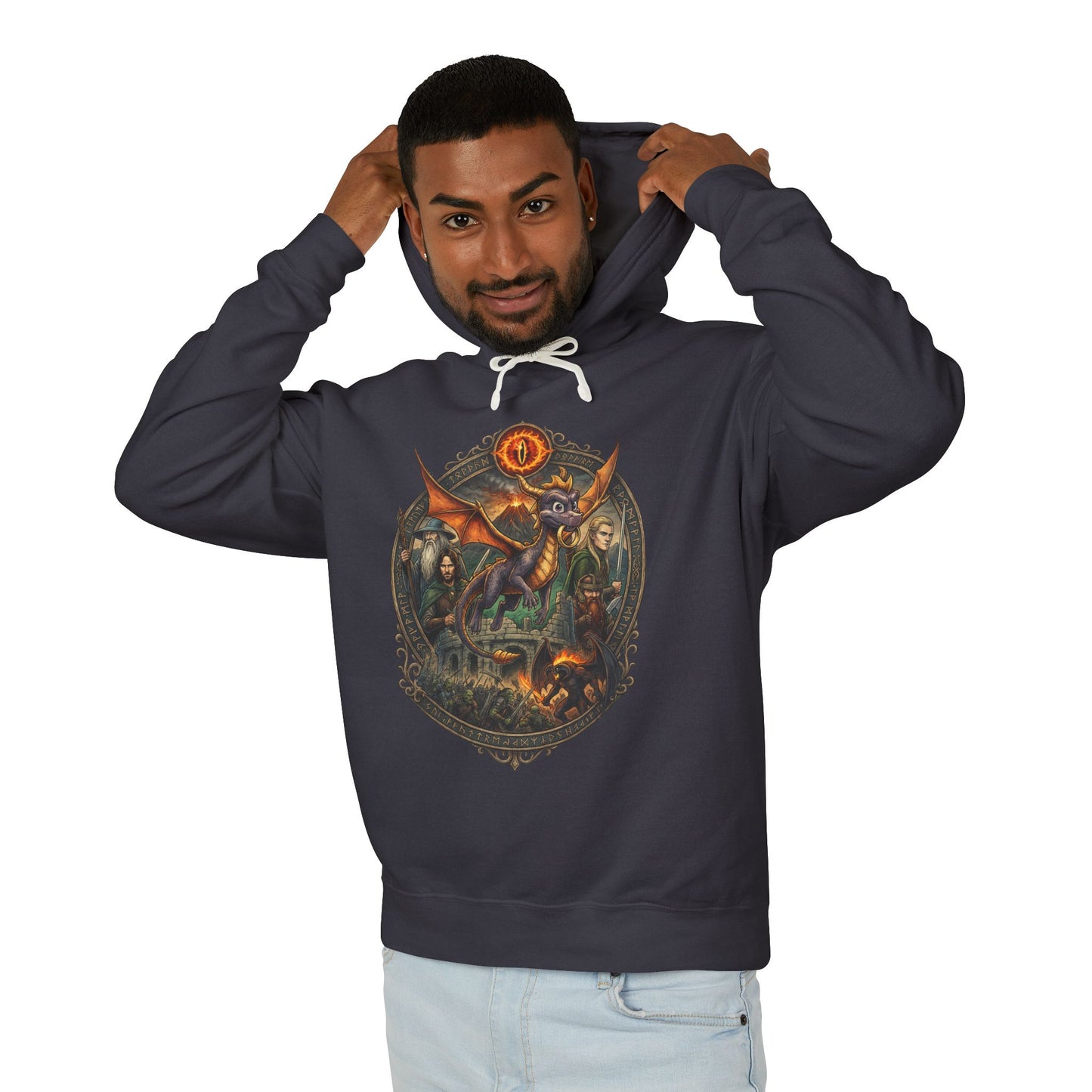 Spyro in Middle-earth Fan Design – Fire Breath Orc Slayer Shire Style Unisex Premium Hoodie