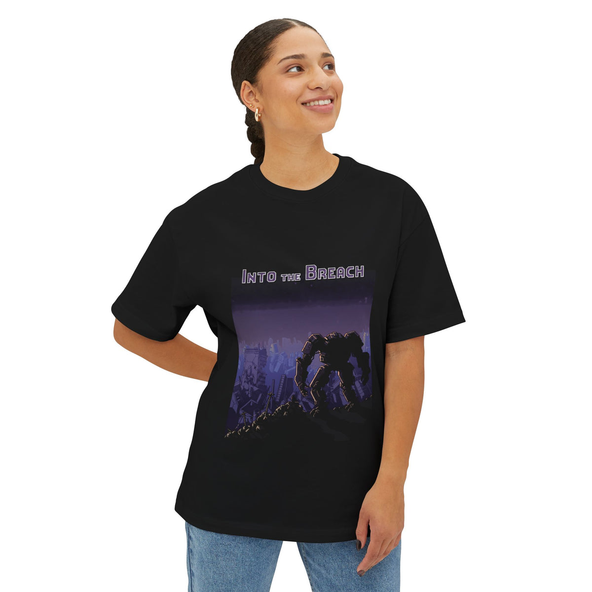Into the Breach Mech Ruined City Pixel Art Oversized T-Shirt