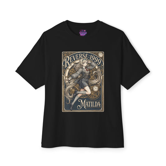 Reverse 1999 Matilda Art Nouveau Clock Card Fan Art Oversized T-Shirt