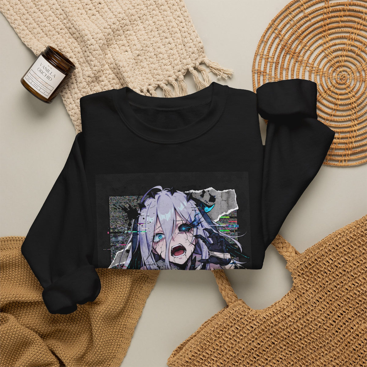 Narja Chaos Zero Nightmare Glitch Horror Portrait Crewneck Sweatshirt