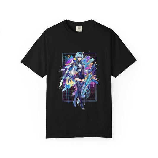 Genshin Impact Eula Vaporwave Neon Palm Tree Sunset Design Premium T-Shirt