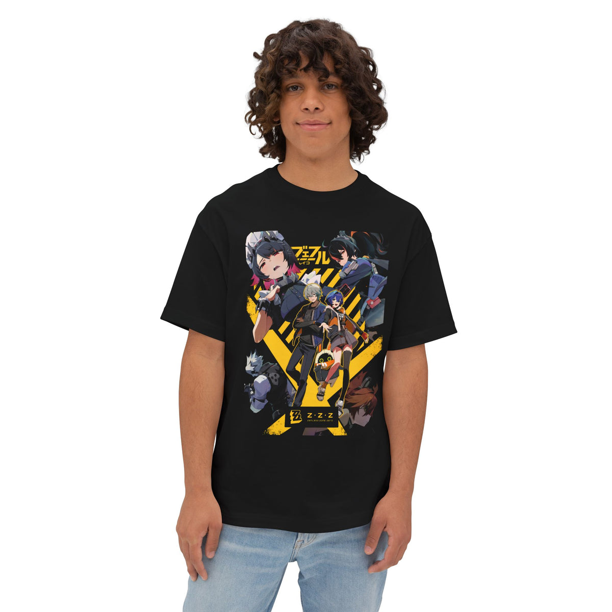 Zenless Zone Zero Cast Poster Yellow Caution Stripes Oversized T-Shirt