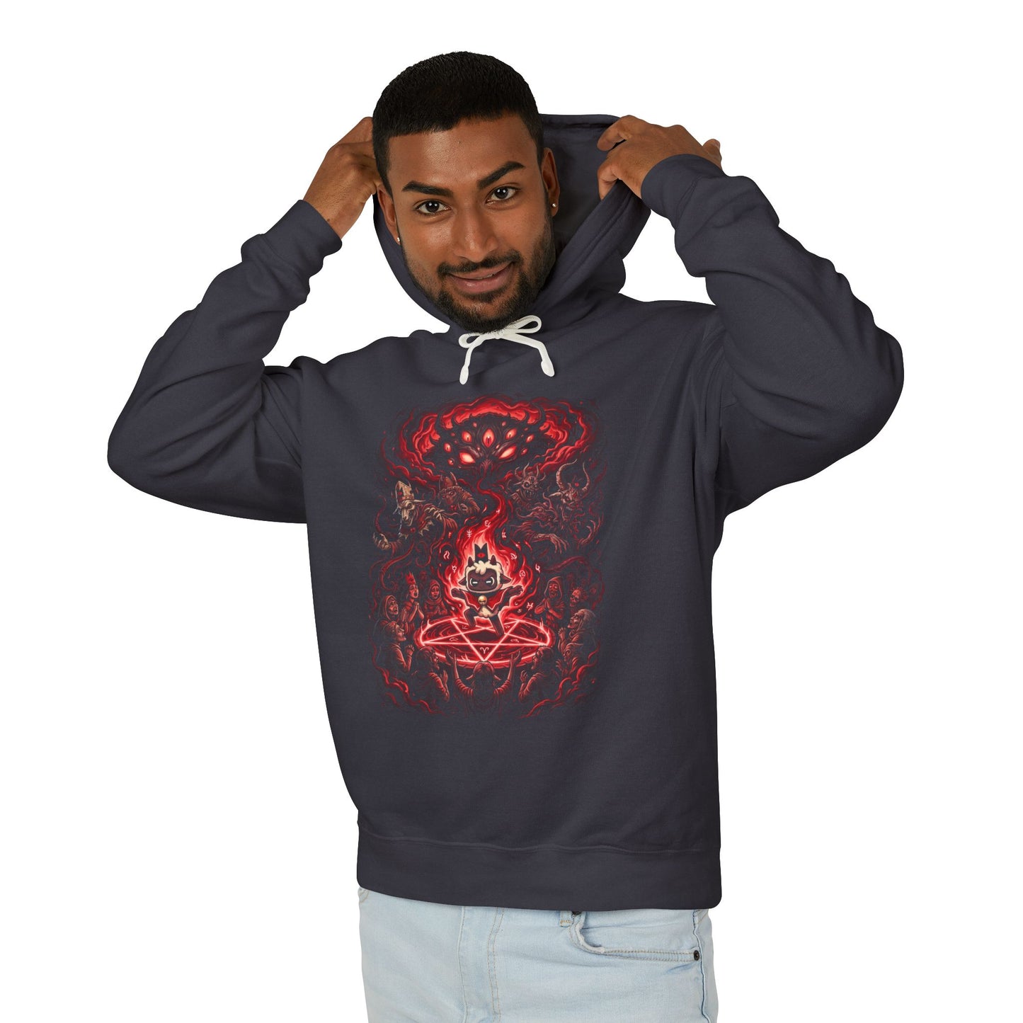 The Lamb Cult of the Lamb Tiny Red Horns Dark Face Design Unisex Premium Hoodie