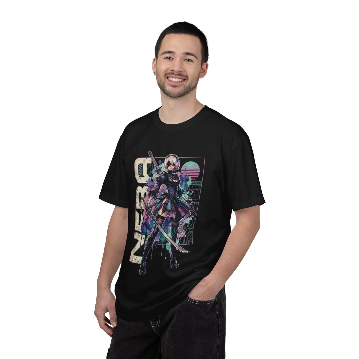 2B YoRHa NieR Vaporwave Retro 80s Pink Teal Portrait Premium T-Shirt