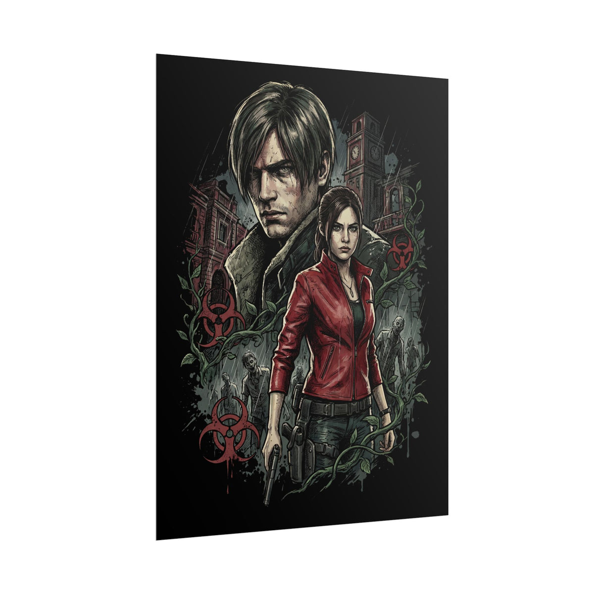 Resident Evil 2 Leon Kennedy and Claire Raccoon City Biohazard Poster