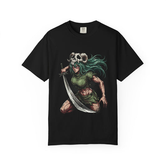 Ram-Like Mask Arrancar Fan Art – Long Green Waves Fierce Gaze Design Premium T-Shirt