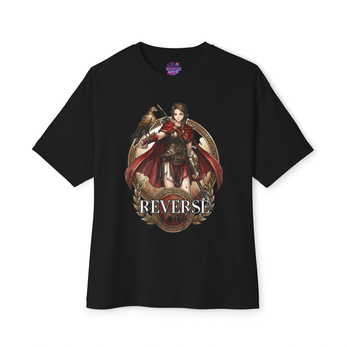 Reverse 1999 Kassandra Greek Key Medallion Fan Art Oversized T-Shirt