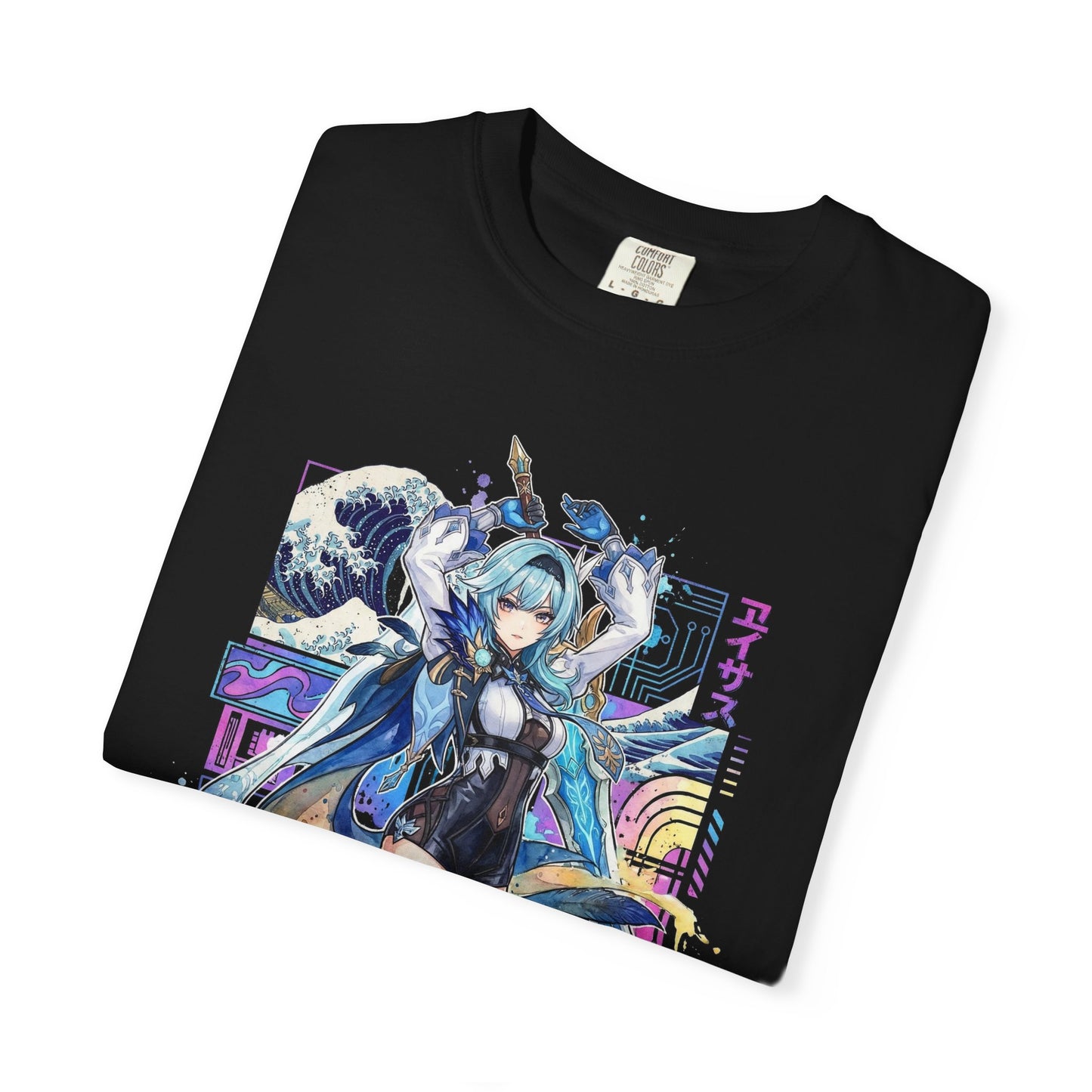Genshin Eula Vaporwave Glitch Palm Sunset Neon Grid Art Premium T-Shirt