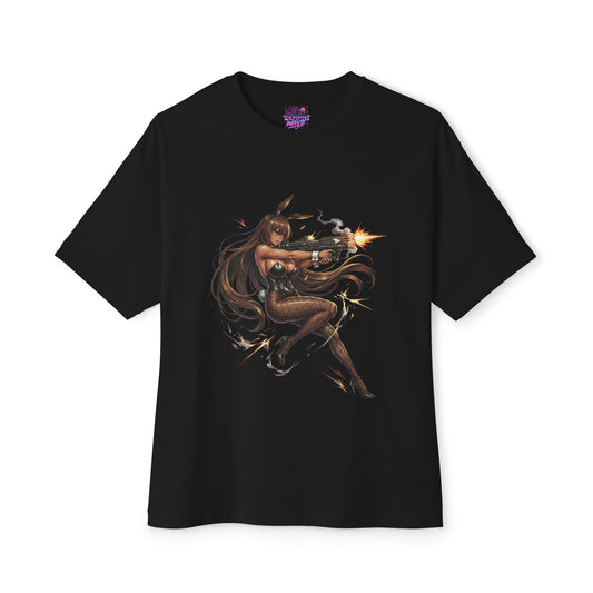 Nikke Noire Black Bunny Suit Gunfire Fan Art Oversized T-Shirt