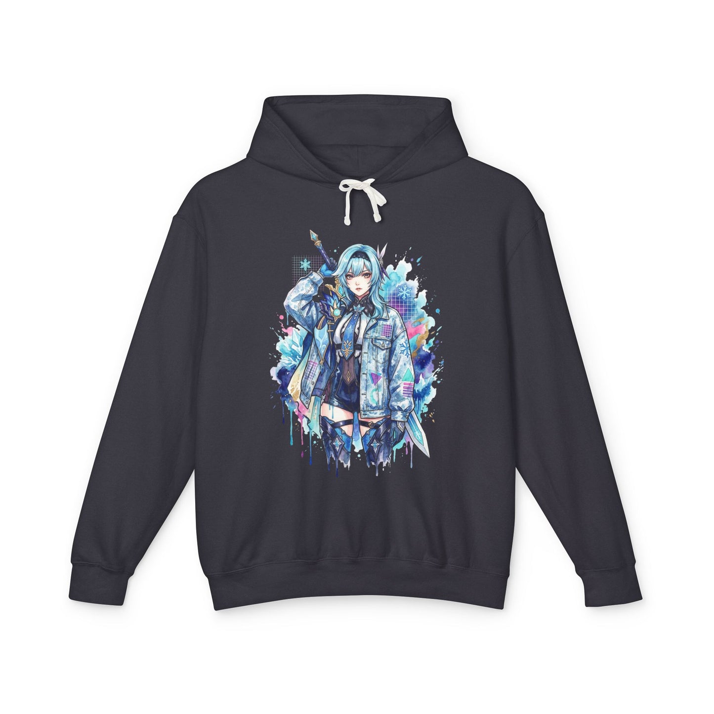 Genshin Impact Eula Vaporwave Neon Japanese Text Overlay Design Unisex Premium Hoodie
