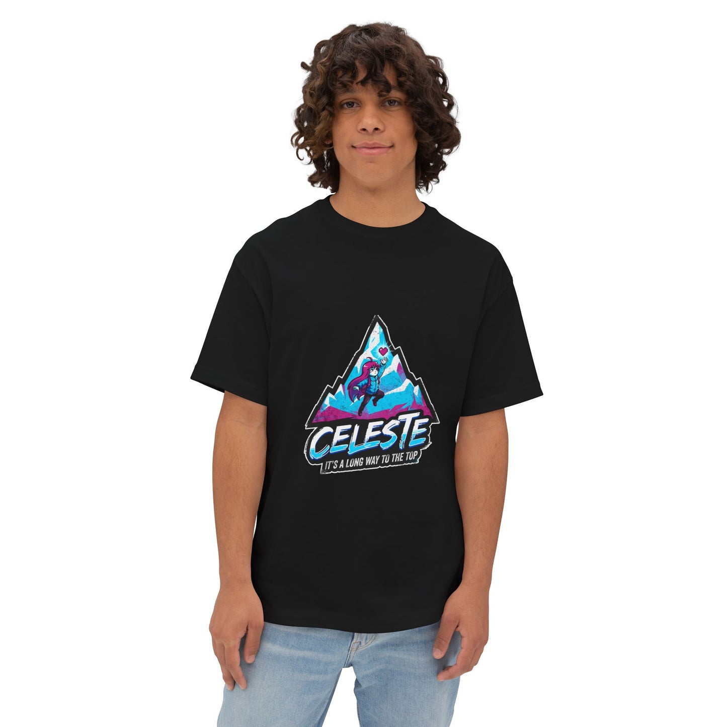 Celeste Indie Game: Madeline Climbing Mount Celeste Premium Oversized Unisex T-Shirt