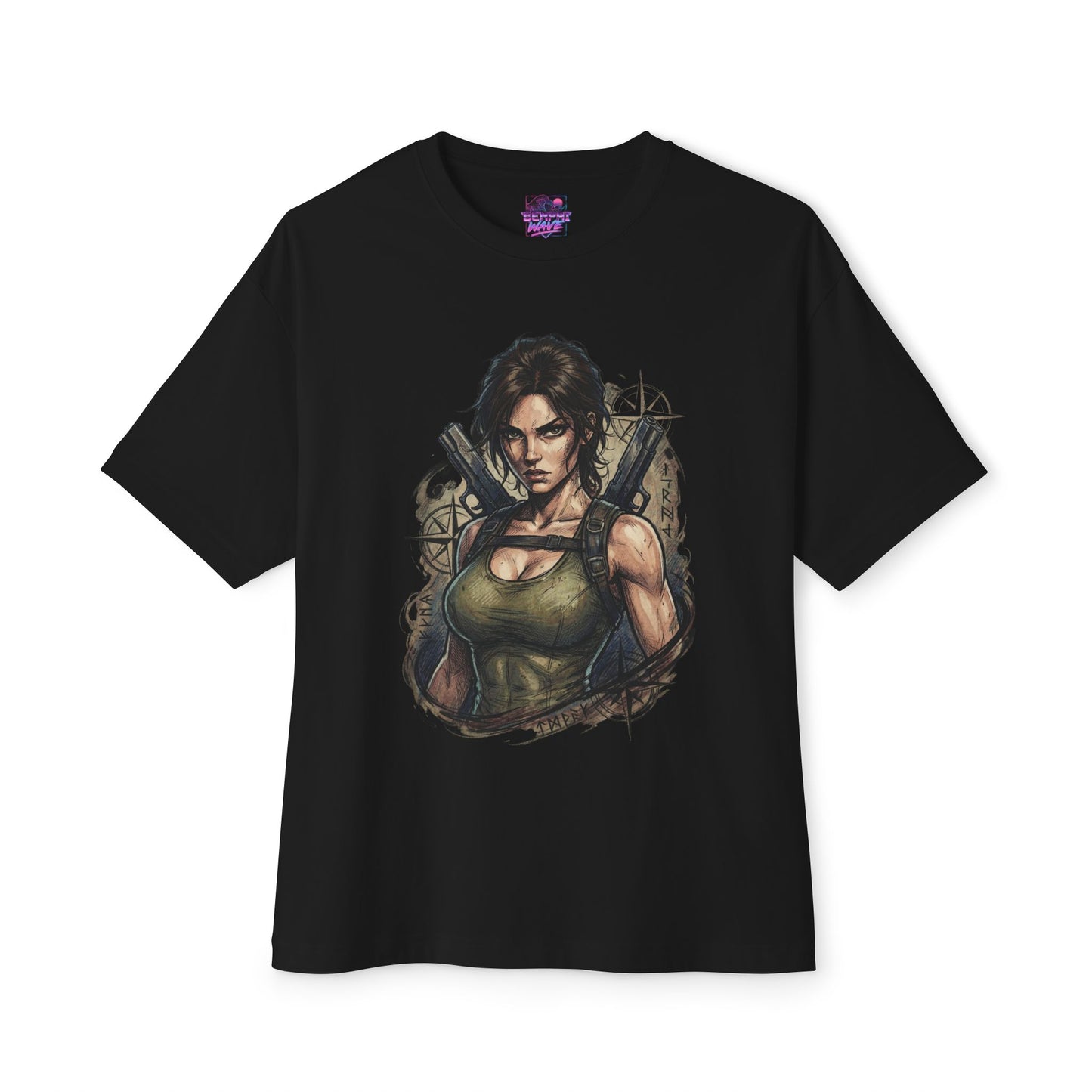 Lara Croft Tomb Raider T-Shirt | Classic Dual Pistols Archaeologist Gamer Tee Premium Oversized Unisex T-Shirt