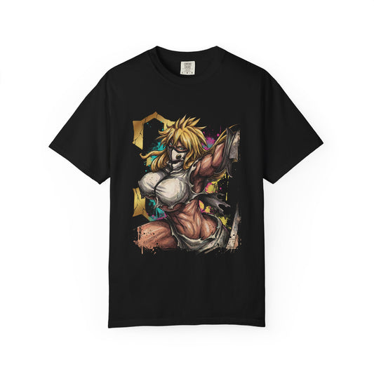 Blonde Arrancar Warrior Fan Art – Aqua Eyes Shark Mask Fragments Design Premium T-Shirt