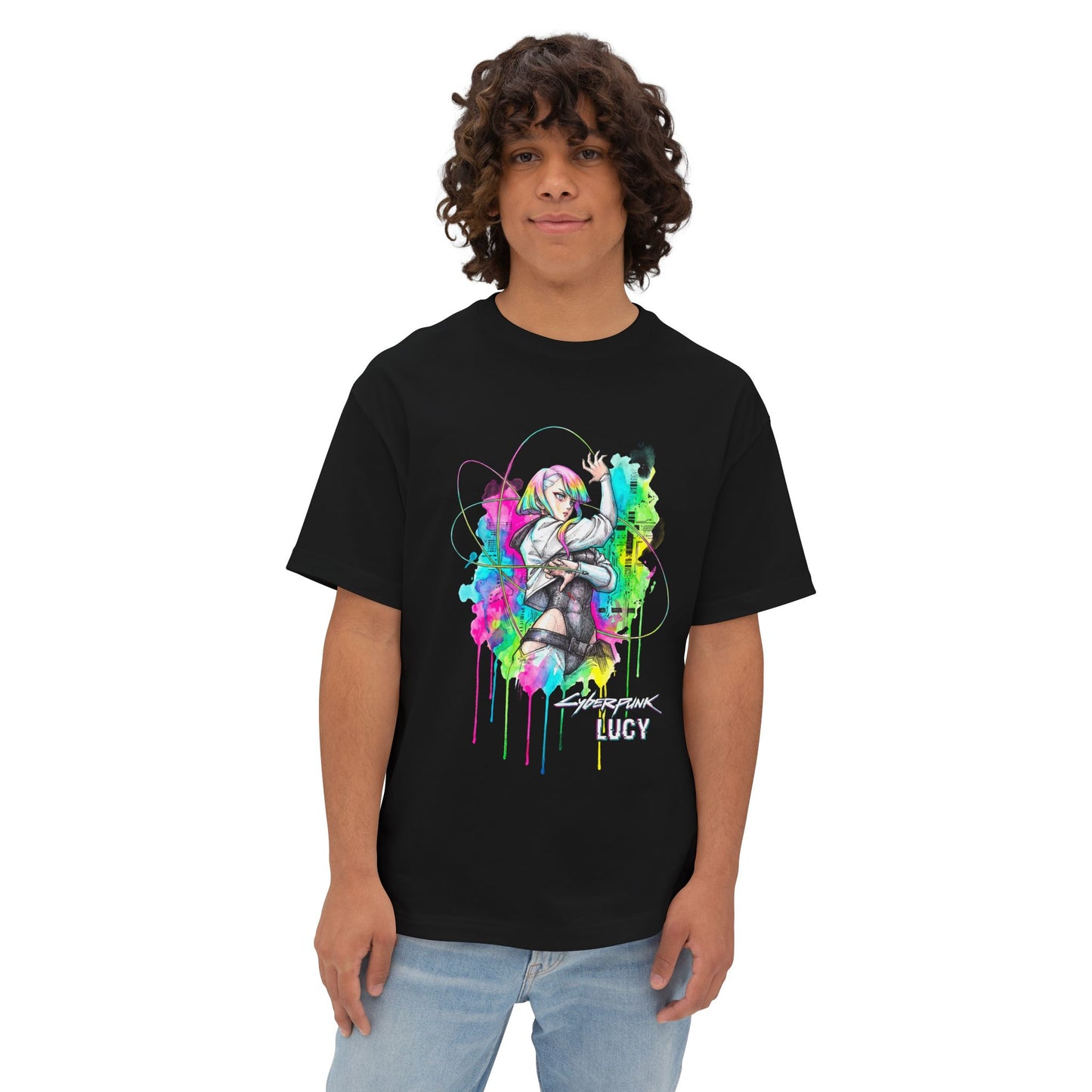 Cyberpunk Edgerunners Lucy Short White Hair Glowing Eyes Icon Premium Oversized Unisex T-Shirt